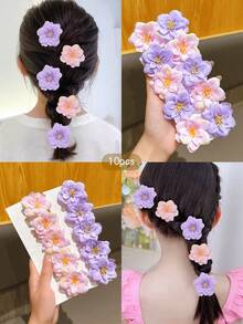 10pcs Pink & Purple Floral Hair Clips, Sweet Style Hair Accessories Suitable For Daily Use - Multicolor - View 9