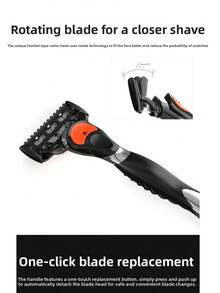 Men's Manual Safety Shaver Set, 5-Layer Manual Shaver Blades, Replaceable Safety Shaver Head, Used For Shaving, Trimming Beard And Body Hair - Orange - View 9