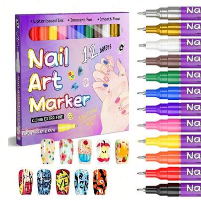 FLYSEA Nail Art Markers, 12/24 Colors Classic Nail Art Pens, Nail Art Painting Pens, DIY Nail Highlighter Outliner Pens, Nail Art Markers, ABS Nail Art Marker Set, 12/24pcs/Set Nail Art Graffiti Pens, 0.5mm Acrylic Paint Pens, Nail Art Graffiti Pens, Waterproof Nail Polish, DIY Quick-Dry Dotting & Lining Pens, Precise 3D Nail Art Markers, Quick-Drying, Suitable For Home And Nail Salon DIY, Detailed
