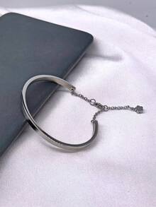 1 pieza Pulsera con colgante de corazón de acero inoxidable chapado en oro de 18K, accesorio casual para hombres, estilo minimalista y elegante - Gris - Ver 12