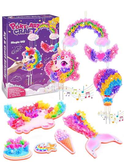 Creative Unicorn Scratch Art Set, DIY Wind Chime Craft Kit, Mess-Free Art Gift Suitable For 4-10 Year Old Girls, Birthday, Valentine's Day, Thanksgiving