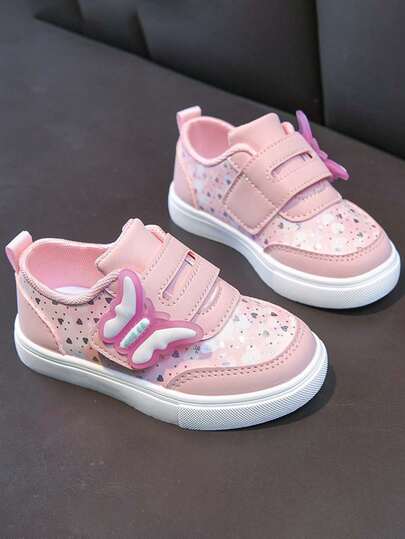 1 Pair Girls' Lightweight Cute Shoes, Children's Casual Comfortable Soft-Sole Versatile Leather Sneakers