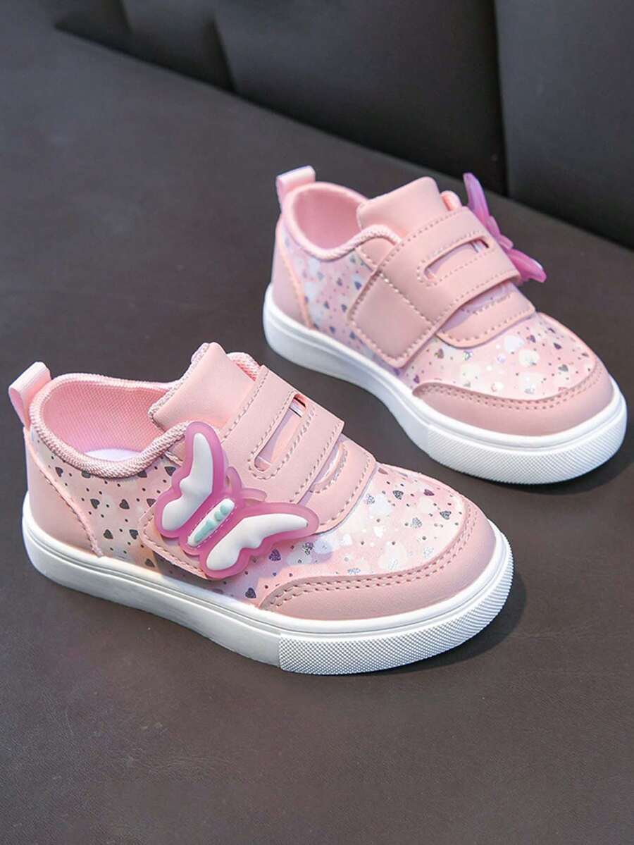 1 Pair Girls' Lightweight Cute Shoes, Children's Casual Comfortable Soft-Sole Versatile Leather Sneakers - Pink - View 1