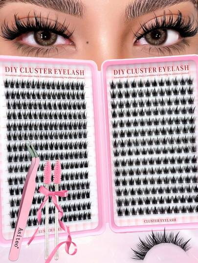  Asiteo 392Pcs D-Curl Manga Style DIY Eyelash Extension Kit With Individual Lashes, Brushes And Tweezers, Spikes Comic Lashes, Natural Volume, Individual Cluster Lashes Create A Natural Wet Look Makeup, Japanese And Korean Style Makeup, Wispy Dramatic Faux Mink Eyelashes. Suitable For Travel, Daily Wear For Beginners, Weddings, Dates, Parties, Festivals, Eid