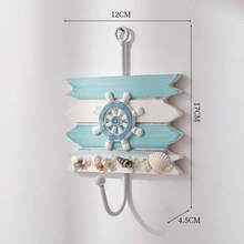 Decorative Nautical Wooden Robe And Towel Hooks - Wall Mounted Easy Install Storage Rack With Sailboat, Anchor, Wheel And Shell Accents, Suitable For Coastal Homes, Hotels And Bathrooms - Rustic Wooden Hanging Rack For Towels, Robes And Accessories, Random Shell Decor Included - Multicolor - View 5