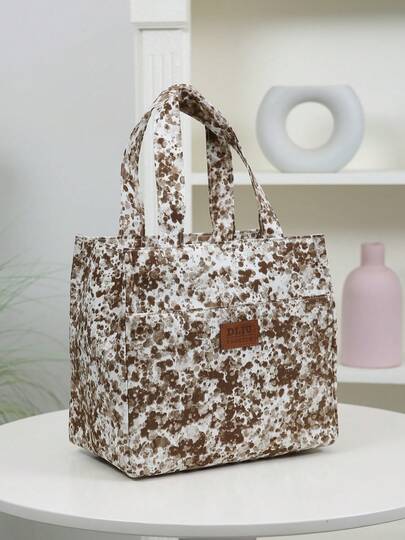 New Thick Nylon Polka Dot Printed Lunch Bag, Portable Lunch Box Tote Bag, Insulated Lunch Bag With Aluminum Foil Lining, Zipper Closure, Suitable For Lunch, Picnic, Work, Outdoor Meal, Daily Storage