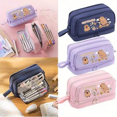 Capybara Fashion Large Pencil Case ,High Capacity Holder Box Storage Bag ,Large Capacity Multi-Layer Pen Bag,Desk Organizer Marker Pouch Pen For Middle School Office College Adult Girl And Boy(Multiple Colors Available),Back To School Supplies Essentials Office Supplies Valentine's Day Gifts