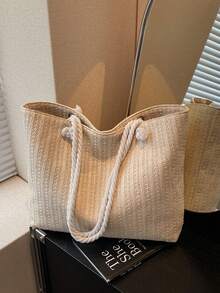 大容量草编手提包，女士新款夏季多功能单肩包，适合海滩、度假、通勤等场合。 - 彩色 - 查看 1