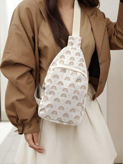 Bolso bandolera de moda de pana con estampado divertido, adecuado para viajes, senderismo y yoga, bolso deportivo neutro con cintura ajustable y bolso de pecho ligero