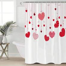 1pcp Valentine'S Day Heart-Shaped Pendant Shower Curtain Set, Perfect For Valentine'S Day Bathroom Decoration, Universal Room Decoration, Home Decoration Set, Bathroom Accessories Bathtub Curtain,