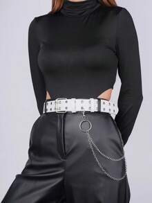 女士朋克风白色装饰腰带，多功能独特高端设计链条牛仔腰带，带孔眼 - A - 查看 3