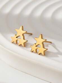 1 Đôi bông tai hình ngôi sao nhỏ nhắn, tinh tế bằng thép không gỉ dành cho nữ - Ngôi sao năm cánh vàng - Xem 4