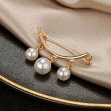 Elegant Gold Pearl Brooch - Vintage Stainless Steel V-Neck Dress Accessories With Sun Protection Safety Pins, Versatile Neck Pins Women's Fashion Cardigan Buttons And Buttons, Universal Christmas, Party Jewelry Gifts - 珍珠金 - 查看 3