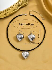 1 Set Minimalist Heart Shaped Earrings & Necklace Jewelry Set, Suitable For Women's Daily Wear