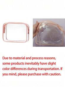 3件套男女通用防水透明化妆包，夏季度假旅行必备 - 轻便多色（粉色、黑色、白色、玫红色），多功能旅行拉链收纳包，可存放女士洗漱用品和旅行配件 - 粉色 - 查看 9