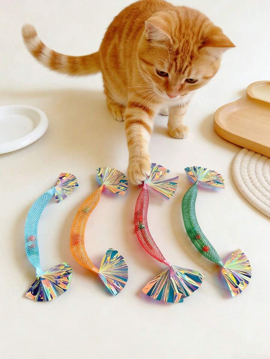 这是一款逗猫棒，是猫咪自娱自乐的宝藏玩具！它采用柔韧的网状材料制成，搭配清脆的纸片和活泼的铃铛，发出“嘘”的摇晃声和“叮咚”的叮当声，瞬间吸引猫咪的注意力，并刺激其狩猎本能。 - 彩色 - 查看 1