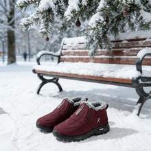 Women's Snow Boots, New Winter Snow Boots, Slip-On Design, Fleece Lining For Enhanced Warmth, Women's Slip-On Shoes, Non-Slip Sole, Stylish Appearance, Versatile For Winter. - Màu Đỏ Sâu - Xem 3