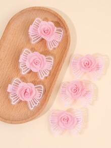 6pcs White And Pink Mesh Hair Bows For Girls Elegant Tulle Flower Hair Clips Aesthetic Sweet Alligator Clips Sweet Girls Gifts Hairpins Clips Casual Wedding Hair Barrettes Baby Hair Accessories - Multicolor - View 7