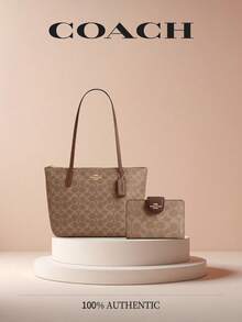 City Tote Bag In Signature Canvas Bags For Women COACH Shoulder Tote Bag Leather Printed Tote Bag Casual Bag For Daily,Shopping,Work,Travel And School,Gift For Christmas,Birthday,Valentine's Day,Anniversary,Gift For Her CBT18 - Brwon Set 3 - 查看 1