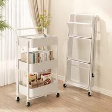 3 Tier Metal Folding Trolley Cart Office Wheel Storage Rack Rolling Shelf Beauty - Multicolor - View 6