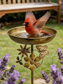 1件套复古铸铁鸟浴盆/喂食器组合 - 防锈五爪接地，经久耐用的手工金属材质，易于清洁，质朴的户外装饰，花园饮水盆，独立式鸟浴盆，经典庭院装饰，绝佳的节日礼物，适用于庭院、花园、稻田、农场 - 彩色 - 查看 3