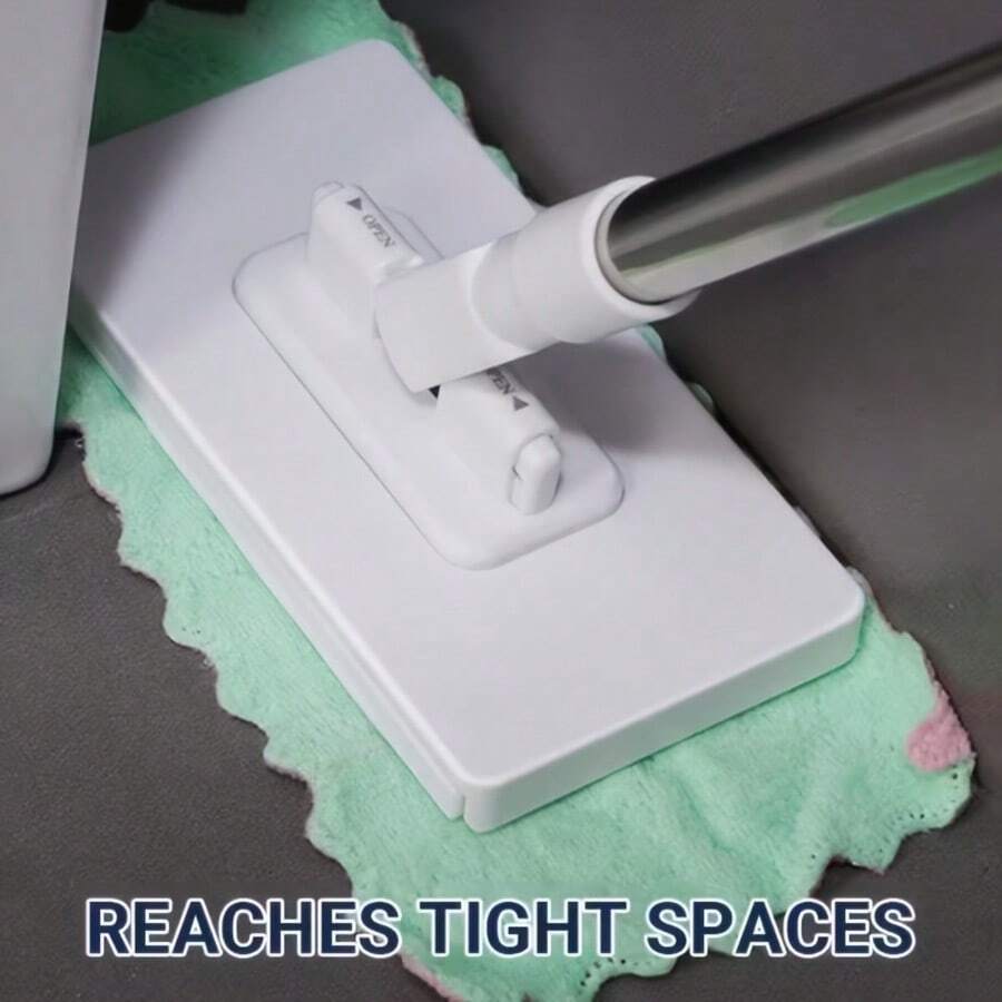 6 piezas Sistema de trapeador automático sin manos, incluye 5 almohadillas de repuesto para trapeador (se ajusta al tamaño estándar), marco de ABS resistente, cambio de almohadilla con un solo botón, diseño ahorra espacio, adecuado para trapear paredes/techos y uso comercial, excelente para pisos/cocinas de áreas grandes