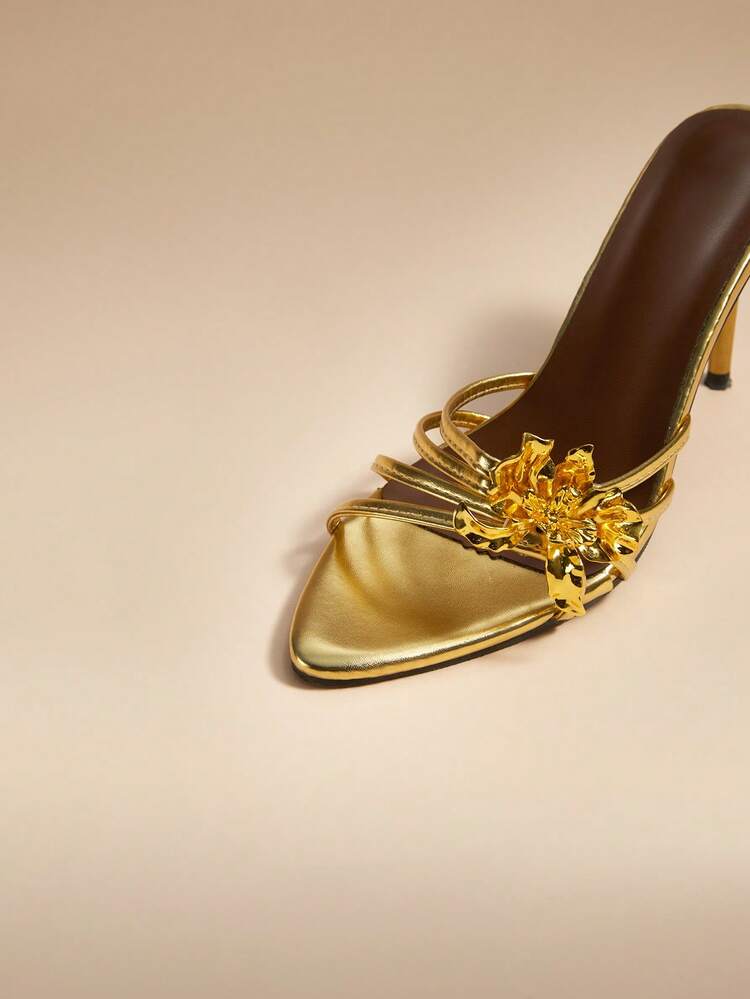 女士时尚新款纤细高跟性感派对及日常穿着优雅高跟凉鞋情人节婚礼 - 金色 - 查看 5