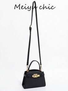 时尚女士手提锁扣包，新款时尚小方包，高端质感，多功能斜挎包和单肩包，纯黑色，带五金配件，PU材质。 - 黑色 - 查看 8