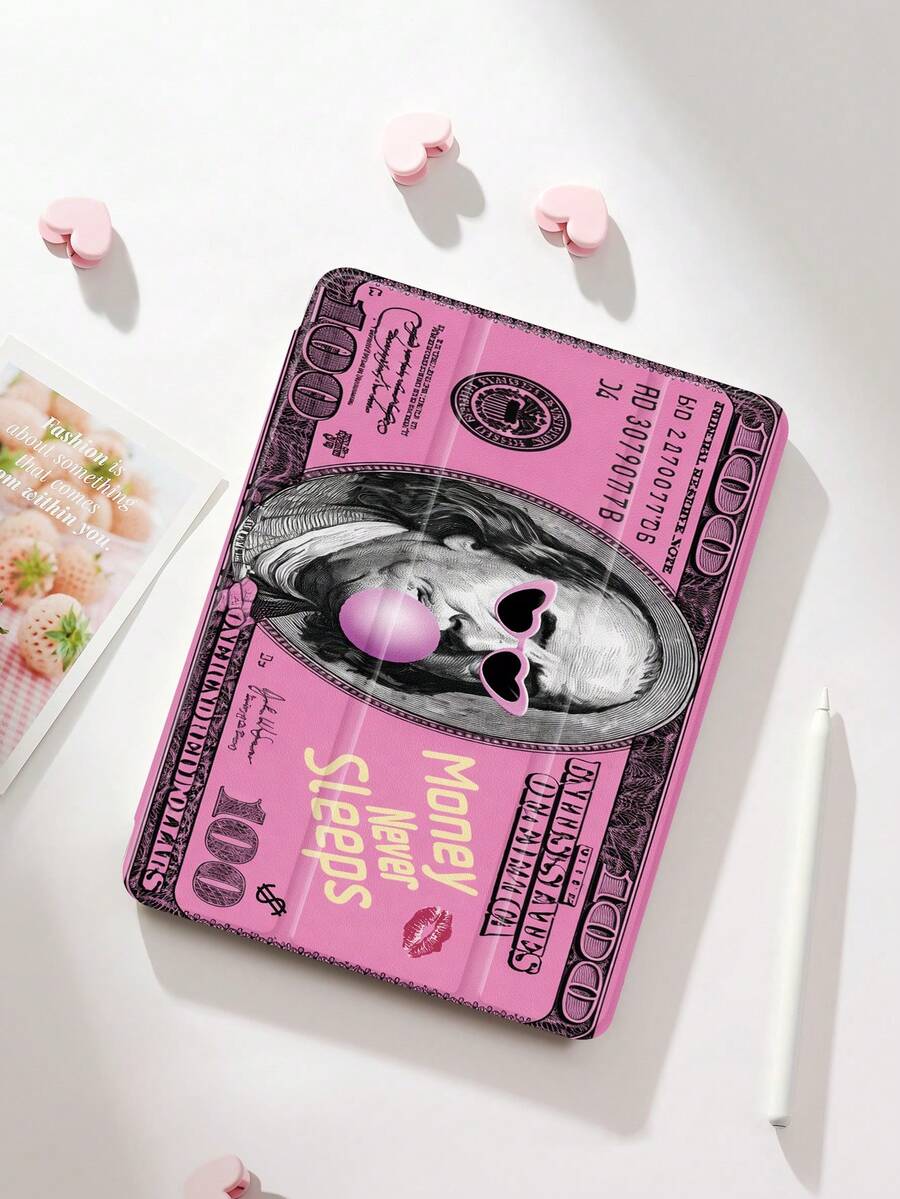 粉色美元符号图案平板电脑保护套，带三折支架，兼容 iPad 10.2 英寸、iPad Pro 2021/2020、iPad (A16) 11 英寸（第 11 代/2025 代）、Galaxy Tab A8 10.5 英寸（2022 款）、Matepad 10.4 英寸/平板电脑，防摔，带笔槽，支持睡眠/唤醒功能，浪漫情人节礼物 - 彩色 - 查看 1