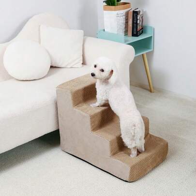 1件装毛绒保暖宠物楼梯坡道，老年犬/小型犬辅助梯，保护每一步，轻松上下，爱意更持久。沙发床宠物台阶，可水洗海绵宠物楼梯，适用于沙发、床、泰迪熊、小型犬、老年猫狗。