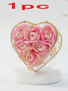 1pc Heart-Shaped Box With Artificial Rose Flowers, Wedding/Housewarming/Birthday Gift - Multicolor - View 11