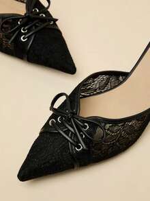 New Women's Stiletto High Heels, Summer Breathable Lace Mesh Sandals, French Style Versatile - Black - View 6