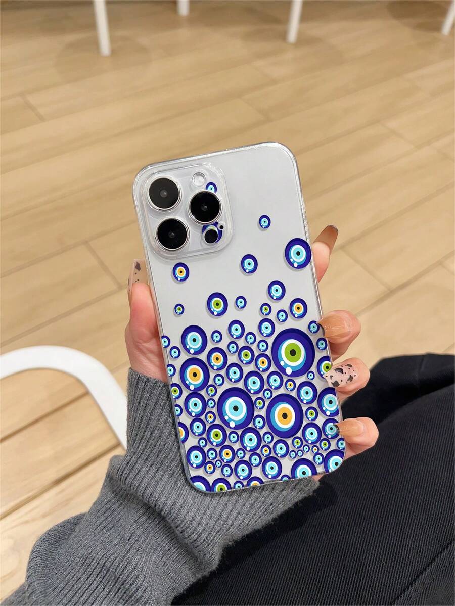 Evil Eye 1pc Thick Transparent Anti-Drop UV Painted Pink TPU Phone Case With Minimalist Blue Devil's Eye Graphic Design, Compatible With IPhone 17/17 Air/17 Pro/17 Pro Max, 16/16 Plus/16 Pro/16 Pro Max, 15/15 Plus/15 Pro/15 Pro Max, 14/14 Plus/14 Pro/14 Pro Max, 13 Mini/13/13 Pro/13 Pro Max, Galaxy S25 Ultra, S24 Ultra, S22, S21 Ultra, S21 FE 5G, S23, S23+, S23 Ultra, S24, A13 5G, A22 5G, A33 5G - Multicolor - View 1