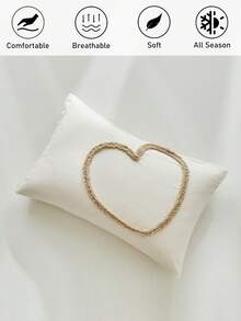 半件装卡其色心形绗缝纹理枕套，复古简约风格，适用于卧室、客厅、波西米亚家居装饰，柔软透气，可机洗，四季皆宜，不含枕芯 - 卡其色 - 查看 2
