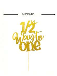 1 Phụ kiện trang trí tiệc sinh nhật cho bé 6 tháng tuổi, Đầu bánh hình "1/2 Way To One" màu vàng - Vàng - Xem 6