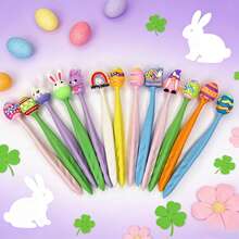 12片/24片卡通兔子和复活节彩蛋图案超大橡皮擦，高品质，清洁不留痕迹，适合学生、课堂奖励、节日、办公用品 - 復活節系列橡皮擦捲髮 - 查看 2