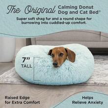 Small (23x23") Baby Blue Shag Faux Fur Original Calming Donut Pet Bed – Anxiety Relief For US Dogs & Cats - Baby Blue - View 3