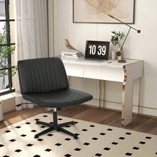 The Criss Cross Chair, Modern Adjustable Height Vanity Chair, Armless Cross Legs Comfortable Office Chair, Swivel Fabric Computer Task Chair,Home Office Desk Chairs,Black - màu đen - Xem 2