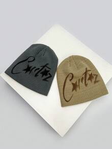 1pc Men's Fashion Hand-Painted Graffiti Letter & Star Pattern Knit Beanie Hat, Suitable For Autumn/Winter Daily Wear And Keeping Warm - A - View 5