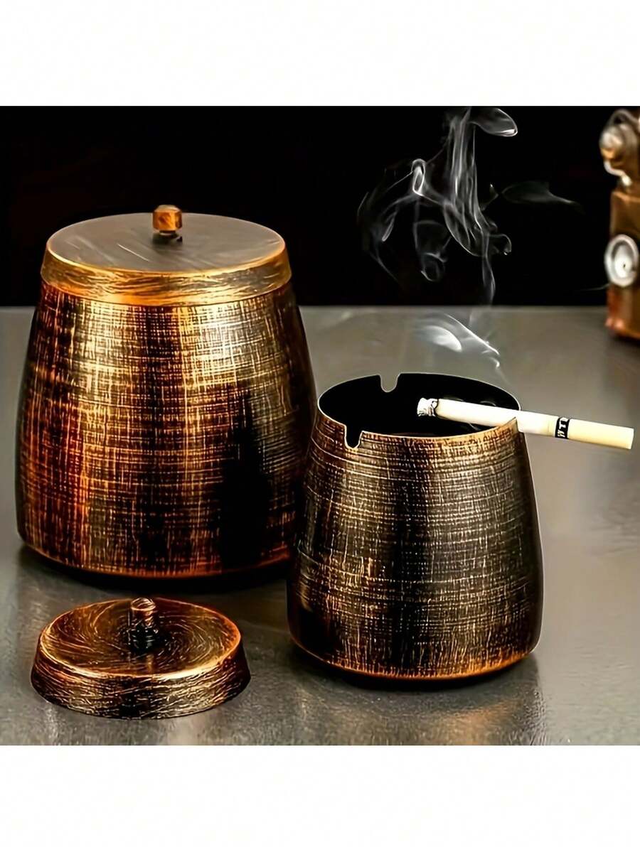 Gạt tàn thuốc bằng kim loại ngoài trời có nắp đậy - Không khói, chống gió, chống mưa - Gạt tàn thuốc tròn bằng sắt có đế chống trượt - Gạt tàn xì gà dùng trang trí nhà cửa, văn phòng, ban công - Không cần điện