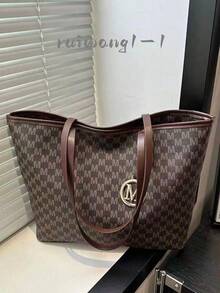 New Fashion Letter Print Large Capacity Tote Bag. Zipper Opening, Lightweight And Minimalist, With Metal Pendant Shoulder Strap. Suitable For Women's Daily Casual, Commuting, Work And Student Use, Essential Tote Bag For School And University, New Stylish Large Capacity Women Handbag.