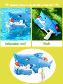 3-Nozzle Shark Shaped Water Gun, Pull-Trigger Water Blaster Toy With Large Capacity, Suitable For Water Fights And Water Games - Multicolor - View 2
