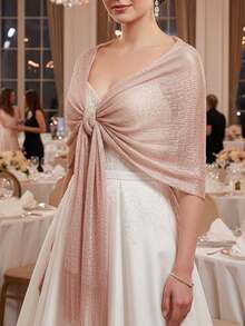 1 chiếc khăn choàng cổ tua rua khóa tròn kim loại sáng bóng, thích hợp cho váy dạ hội, đám cưới và tiệc tùng, nhẹ và thoáng khí. - Hồng - Xem 2