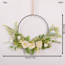 1 pieza Corona floral artificial, corona de aro floral de primavera/verano, corona circular de hierro con flores y hojas artificiales, decoración de bienvenida para pared, puerta, ventana, decoración del hogar, adorno colgante para boda - Multicolor - Ver 17