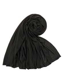 1pc Soft Solid Color Jersey Headscarf Plain Long Scarf Wrap Turban Women's Versatile Daily Headwear - 黑色 - 查看 3