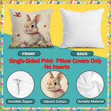 4 fundas de almohada decorativas con estampado de conejito y huevo de Pascua, de un solo lado, para sala de estar, dormitorio y decoración del hogar, aptas para todas las estaciones - No incluye relleno de almohada - Multicolor - Ver 3