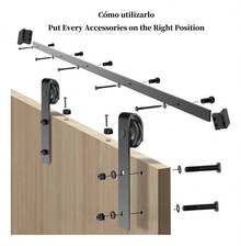 2m Resistente Kit de Riel de Puerta Corredera de 6.6 Pies de Ruedas Grandes, Kit de Herrajes para Puerta Corredera de Granero, Adecuado para Puertas Individuales,Graneros,Trastero,Garajes - Negro - Ver 2