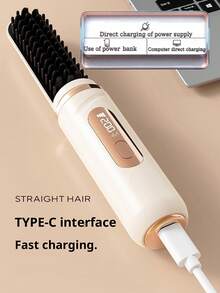 New USB Rechargeable Portable Negative Ion Straightening Brush, Volumizing High Crown Styling Tool, Wireless Charging Hair Straightener, Compact Multi-Function Hair Straightener, Gentle On Hair - Multicolor - View 4