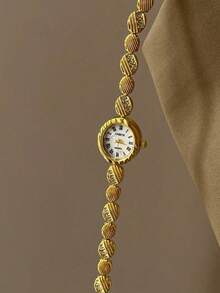 Women's Fashion Minimalist Round Heart Pattern Mixed Scale Diamond-Set Heart Quartz Watch 1pc/Set - Rose Gold - View 14