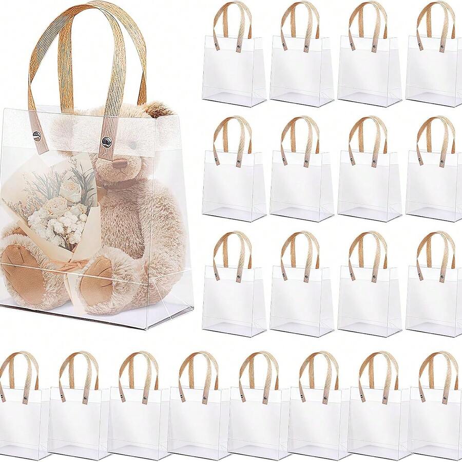 2/10/20pcs Valentine's Day Transparent Gift Bags, Christmas Gift Packaging Bags, Transparent Frosted Handle Bags With Wristband, Transparent Tote Bags For Jewelry Packaging, Cosmetics Storage, Perfect Gift Bags For Valentine's Day, Wedding, Thanksgiving, Shopping, Party, Craft Tote Bags, Moon Festival, Giveaway Packaging, Small Business Promotional Gift Bags - Clear - View 1